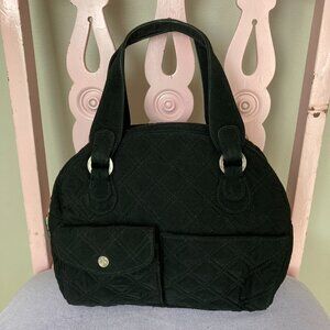 Vintage Vera Bradley Small Black Quilted Microfiber Satchel/Tote